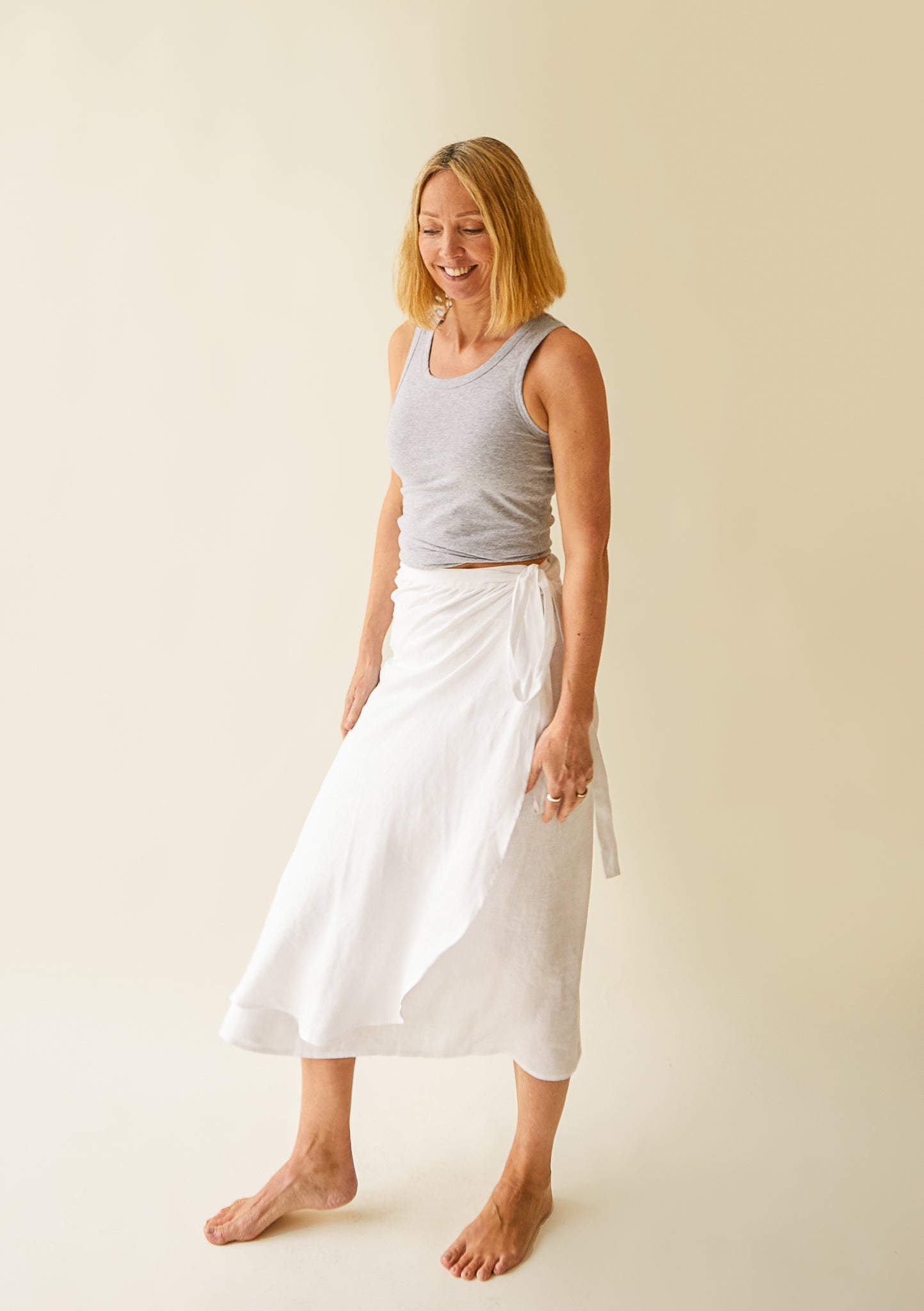 White linen wrap skirt midi on sale