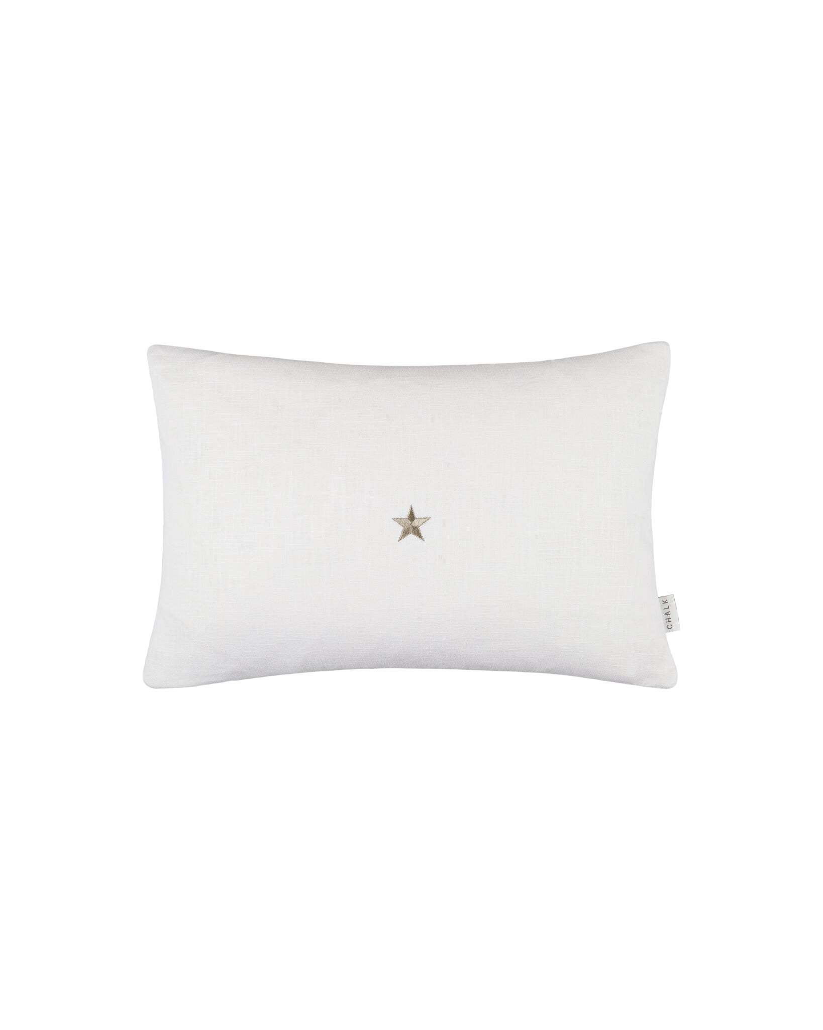 Oblong Cushion Linen White Embroidered Star Chalk at Castle Ashby